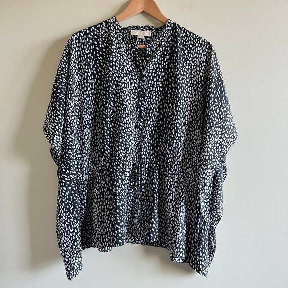 MICHAEL MICHAEL KORS BUTTON UP BELTED BLOUSE KIMONO WOMENS SIZE L SEMI SHEER - Picture 1 of 5